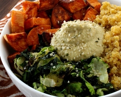 Sweet Potato Vegan Bowl with Chickpea-less Hummus