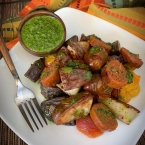 Beyond Sausage with Roasted Potatoes, Tomatoes and Chimichurri